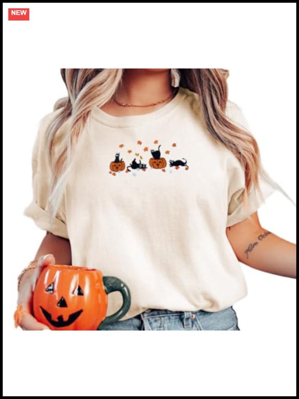 Embroidered Pumpkin Fall Halloween T-Shirt Women Vintage Ghost Tee